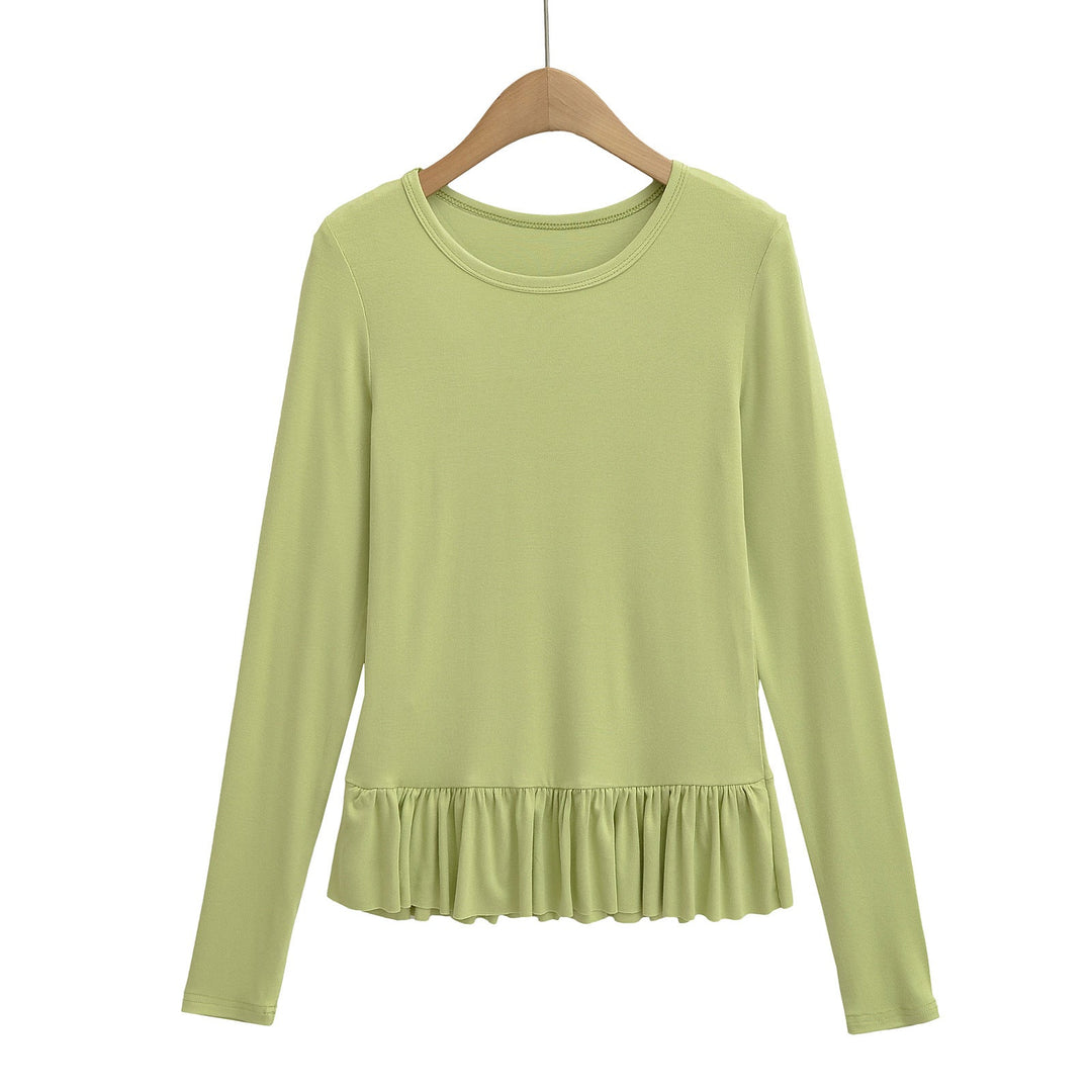 Damen Longsleeve Topp med volangslut och rund halsringning Mirla-Eva Jonsson