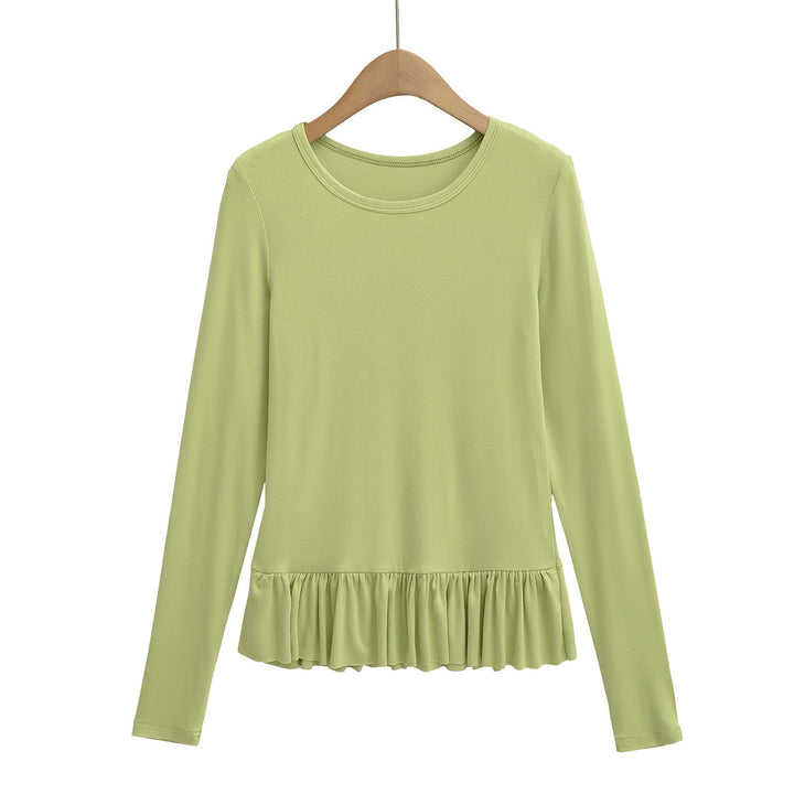Damen Longsleeve Topp med volangslut och rund halsringning Mirla-Eva Jonsson