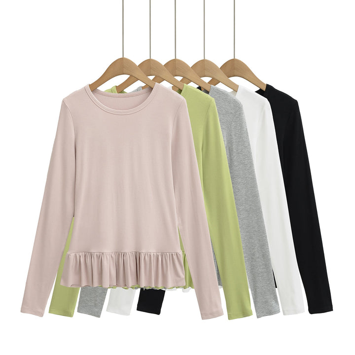 Damen Longsleeve Topp med volangslut och rund halsringning Mirla-Eva Jonsson