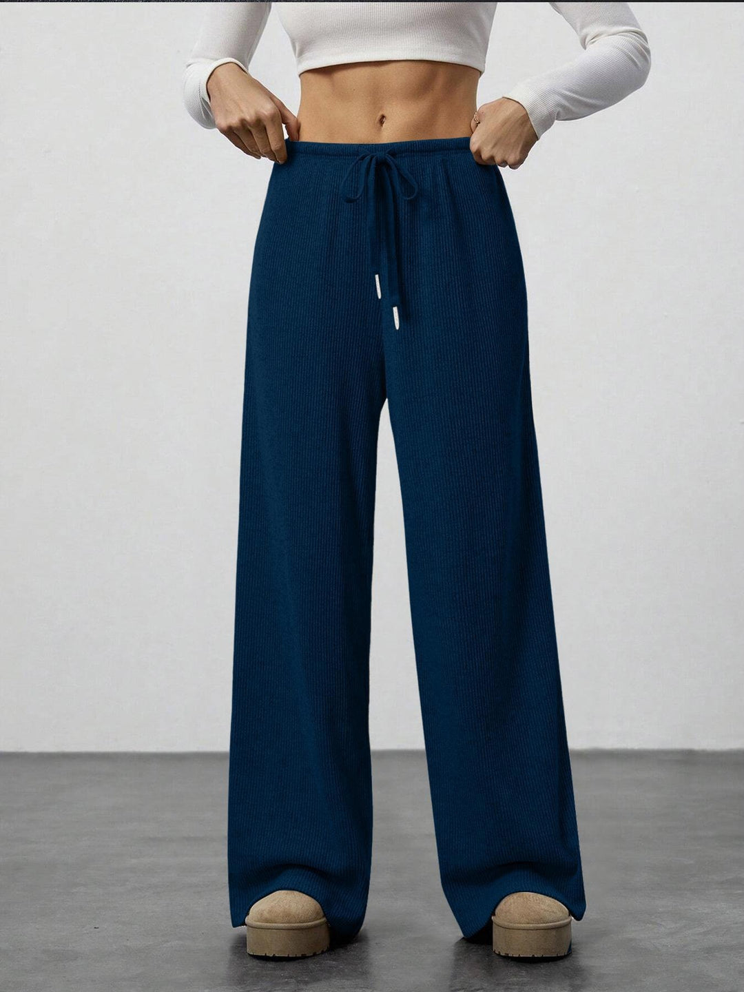 Damen Löst sittande Relaxbyxor i elastiskt stickat material med dragsko Mirla-Eva Jonsson