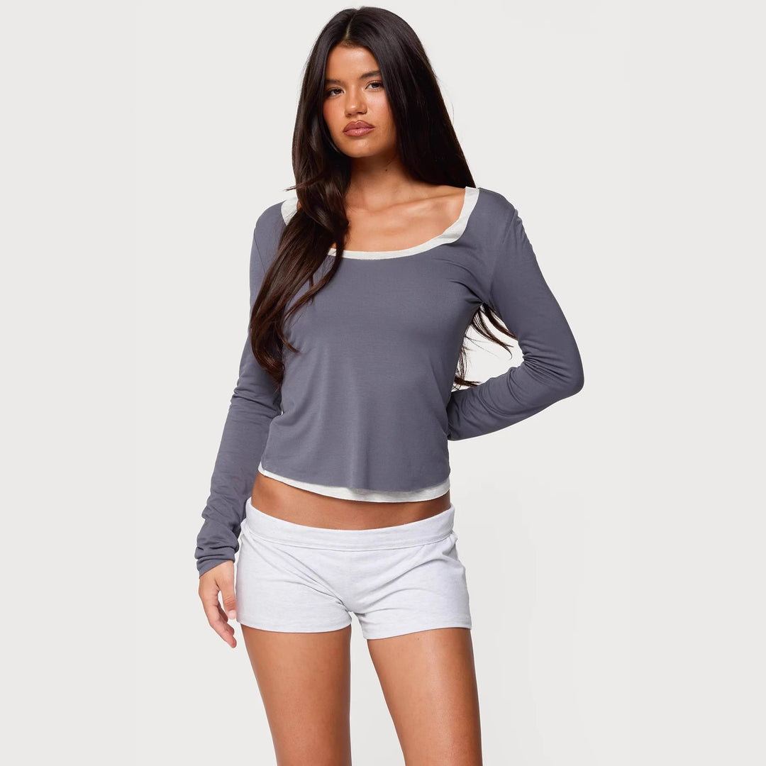 Damen Lounge Set med långärmad topp och korta shorts Mirla-Eva Jonsson