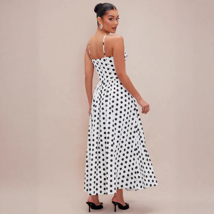 Damen Maxi Dress med prickigt mönster och figursydd passform Mirla-Eva Jonsson