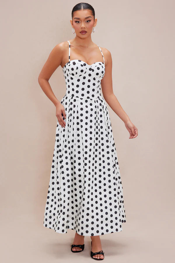 Damen Maxi Dress med prickigt mönster och figursydd passform Mirla-Eva Jonsson