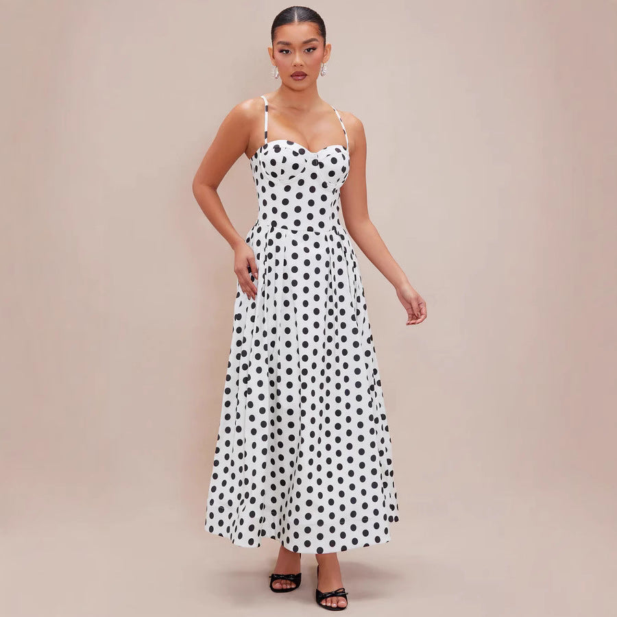 Damen Maxi Dress med prickigt mönster och figursydd passform Mirla-Eva Jonsson