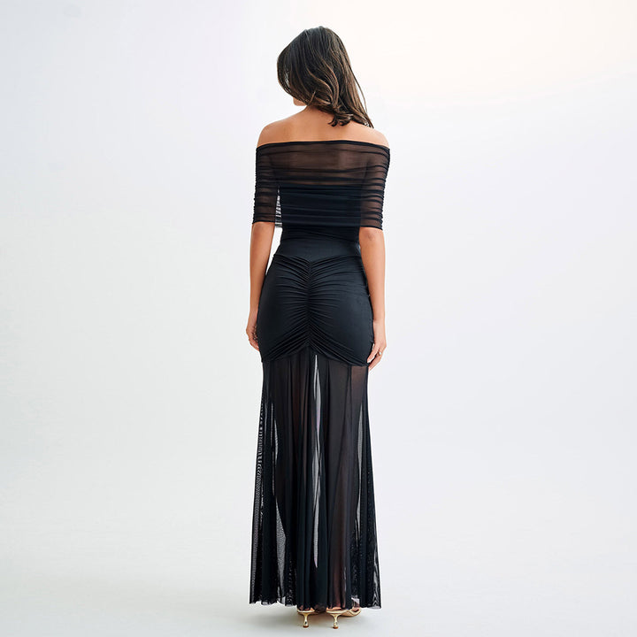 Damen Maxi-dress med förförisk överdrag och elegant volangdesign Mirla-Eva Jonsson
