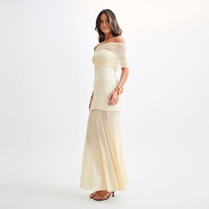 Damen Maxi-dress med förförisk överdrag och elegant volangdesign Mirla-Eva Jonsson