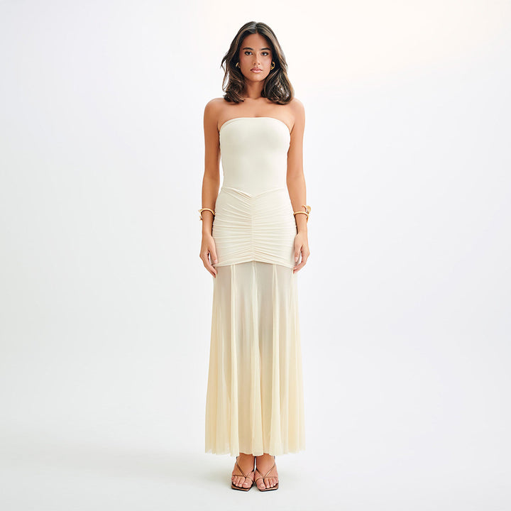 Damen Maxi-dress med förförisk överdrag och elegant volangdesign Mirla-Eva Jonsson