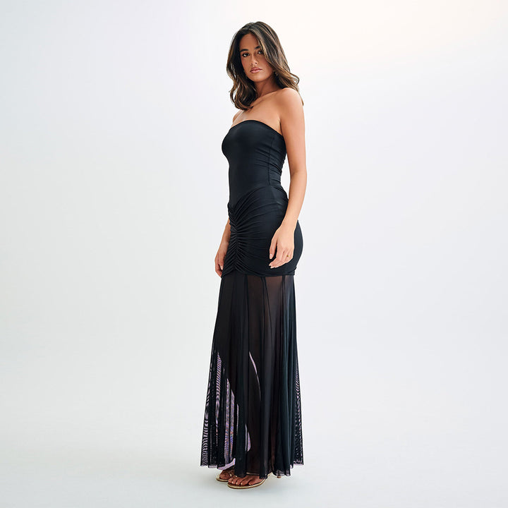 Damen Maxi-dress med förförisk överdrag och elegant volangdesign Mirla-Eva Jonsson