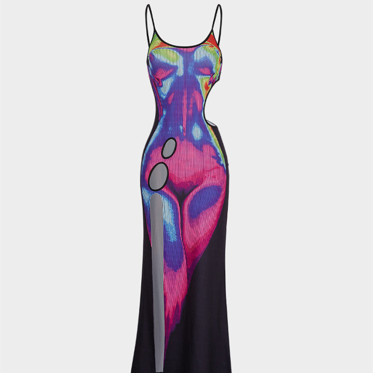 Damen Maxi-kjol med kreativa cut-out-detaljer och färggrafisk tryck Mirla-Eva Jonsson