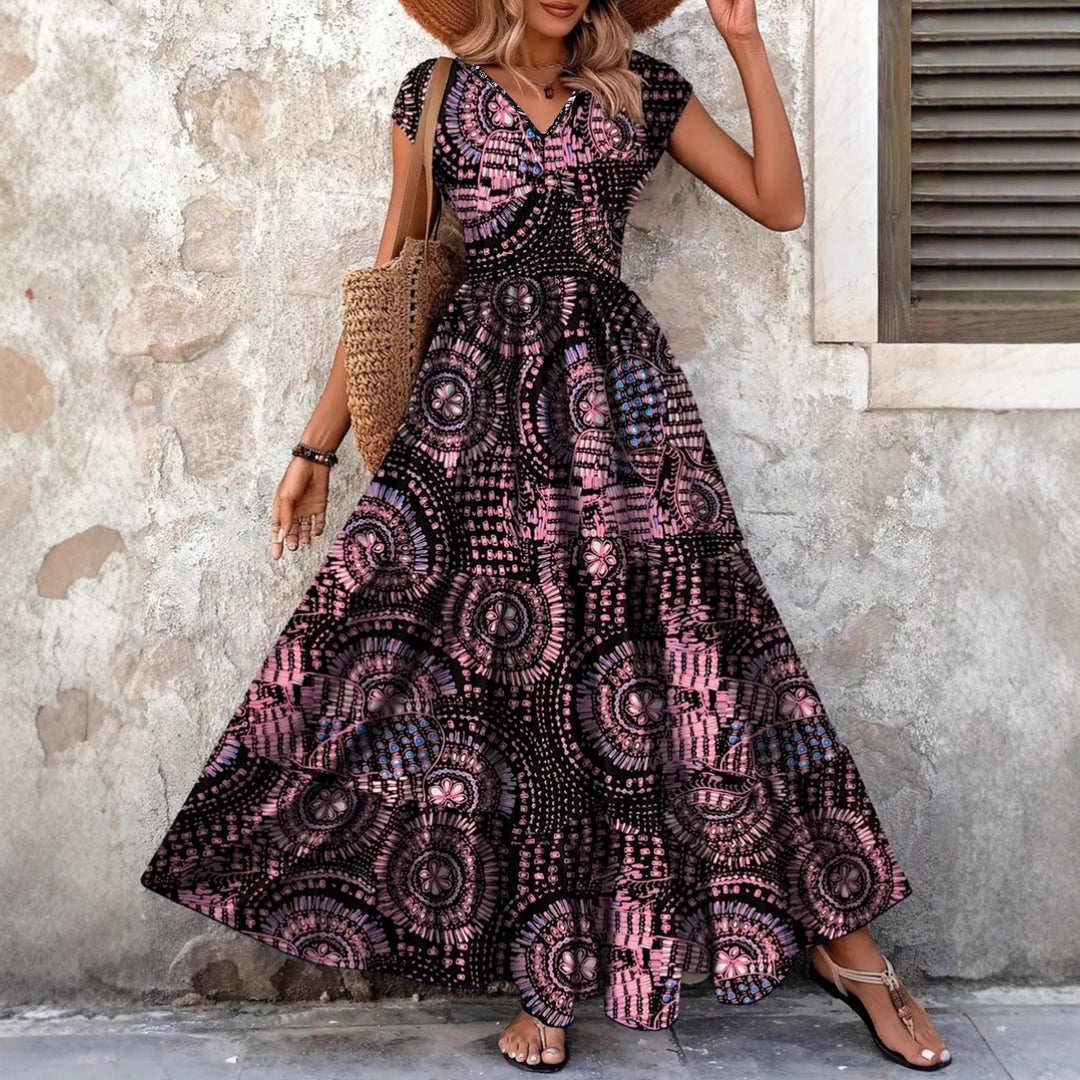 Damen Maxi-klänning med blommig design och smickrande V-hals Mirla-Eva Jonsson