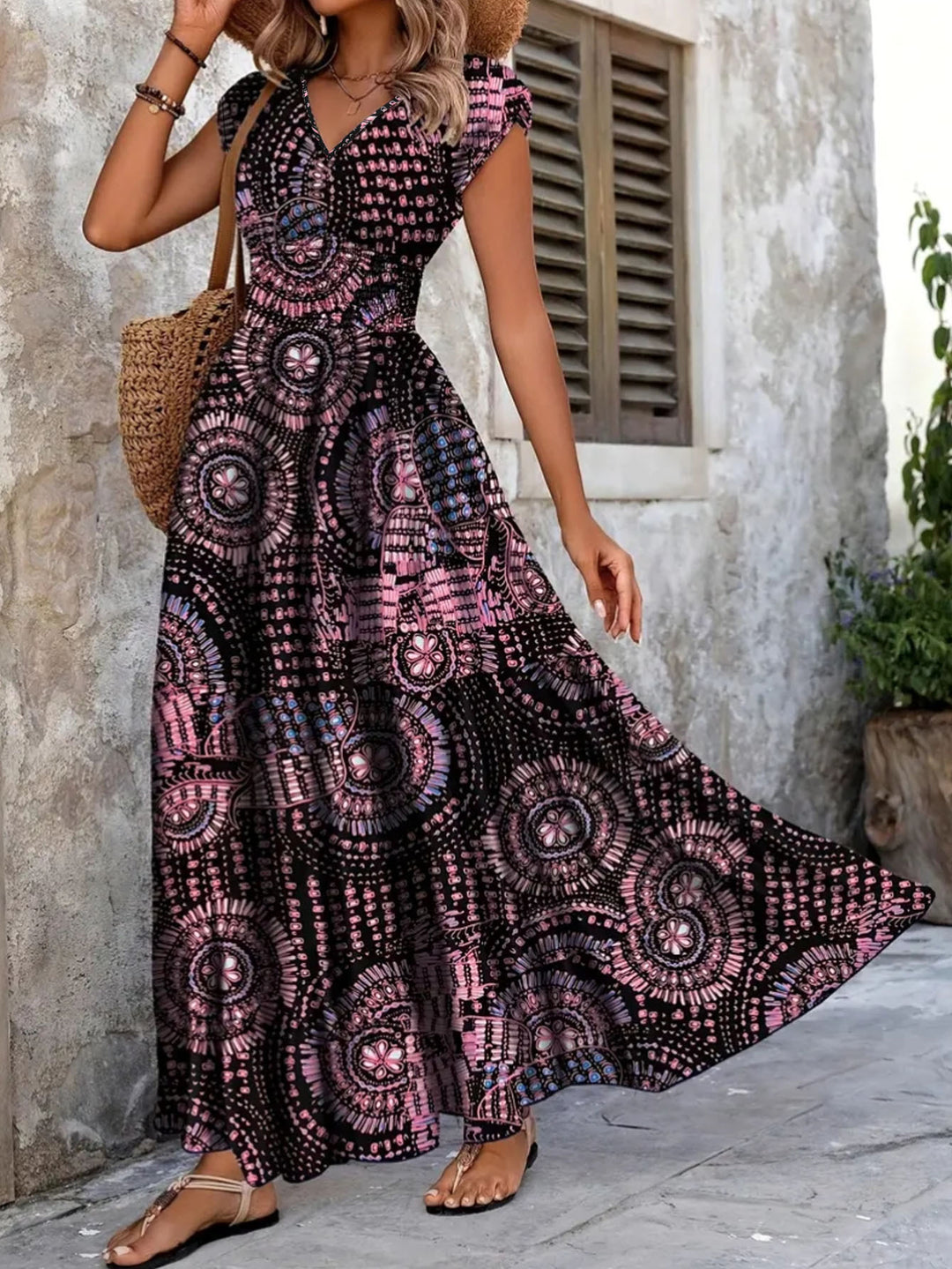 Damen Maxi-klänning med blommig design och smickrande V-hals Mirla-Eva Jonsson