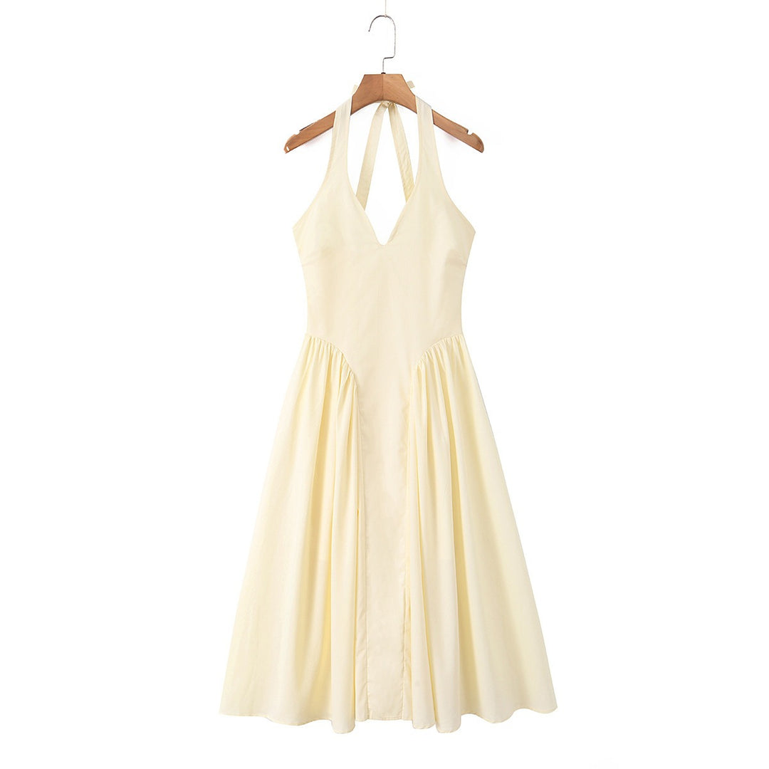 Damen Maxi-klänning med elegant V-ringning och raffinerade veck Mirla-Eva Jonsson