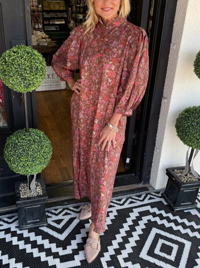 Damen Maxi-klänning med hög krage och volangärmar Mirla-Eva Jonsson