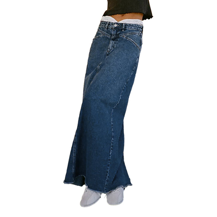 Damen Maxikjol i svart denim med sidfickor och avslappnad stil Mirla-Eva Jonsson