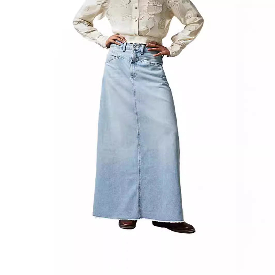 Damen Maxikjol i svart denim med sidfickor och avslappnad stil Mirla-Eva Jonsson