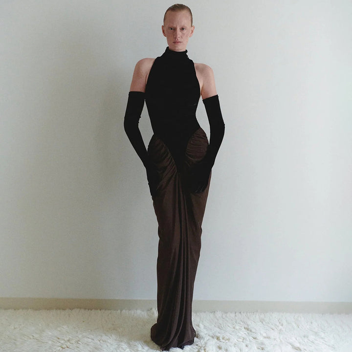 Damen Maxikjol med hög krage och konstnärlig draperingseffekt Mirla-Eva Jonsson