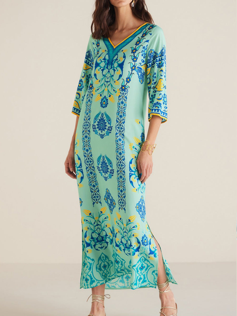 Damen Maxikläd med elegant blommönster och sidofickor Mirla-Eva Jonsson