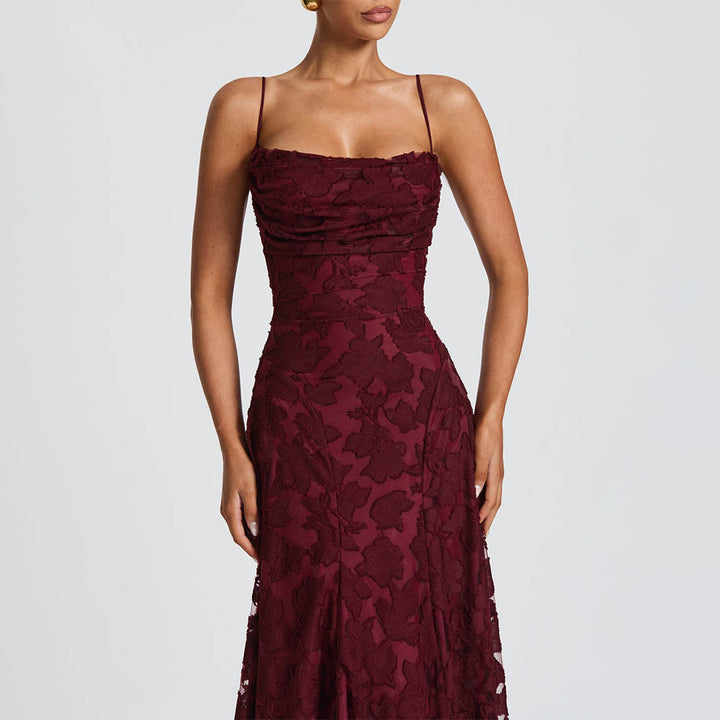 Damen Maxikleid med blommigt spetsmönster och svängande kjol Mirla-Eva Jonsson