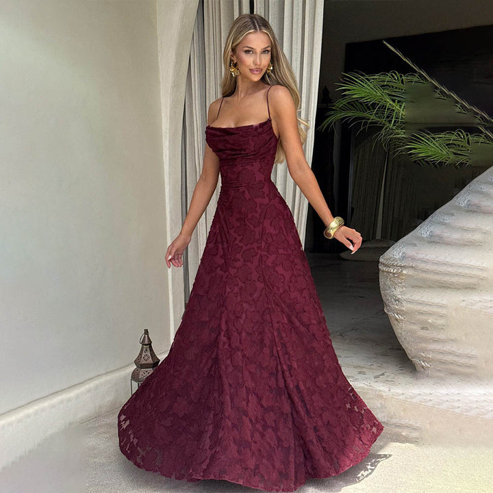 Damen Maxikleid med blommigt spetsmönster och svängande kjol Mirla-Eva Jonsson