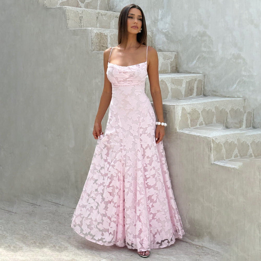 Damen Maxikleid med blommigt spetsmönster och svängande kjol Mirla-Eva Jonsson