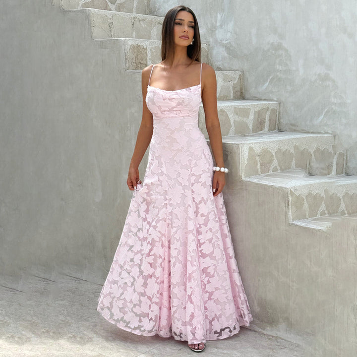Damen Maxikleid med blommigt spetsmönster och svängande kjol Mirla-Eva Jonsson