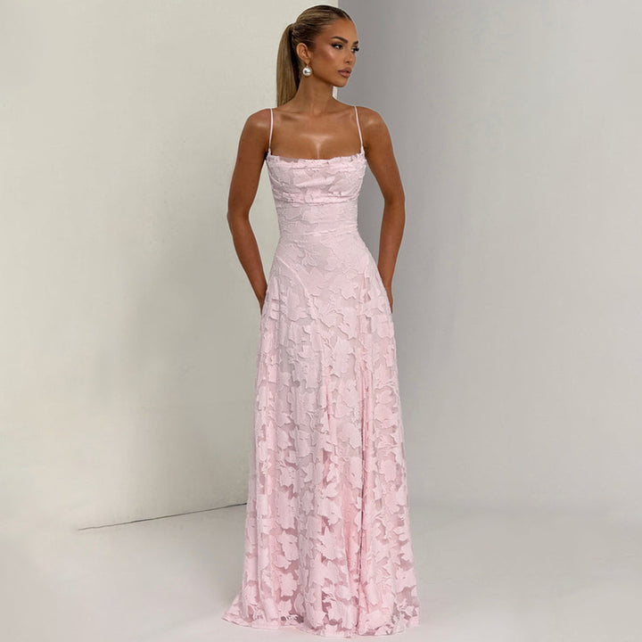 Damen Maxikleid med blommigt spetsmönster och svängande kjol Mirla-Eva Jonsson
