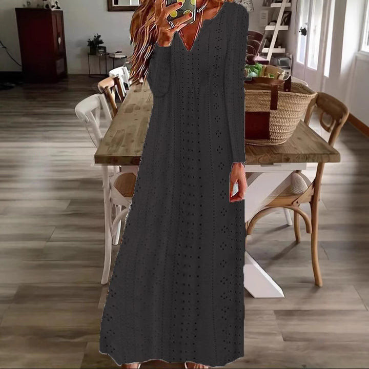 Damen Maxikleid med filigranmönster och V-ringning Eva Jonsson-Eva Jonsson
