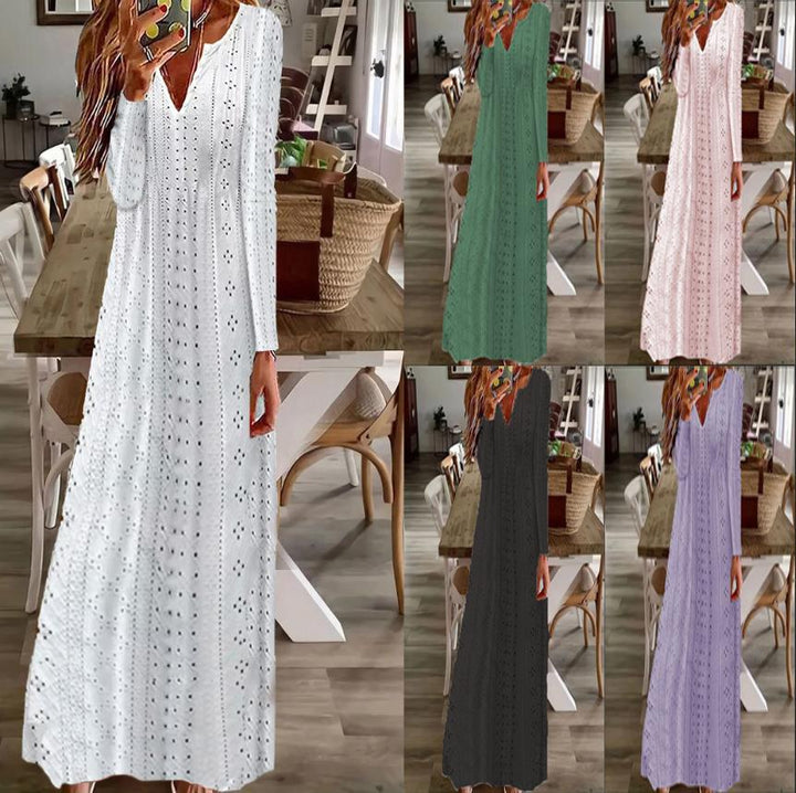 Damen Maxikleid med filigranmönster och V-ringning Eva Jonsson-Eva Jonsson