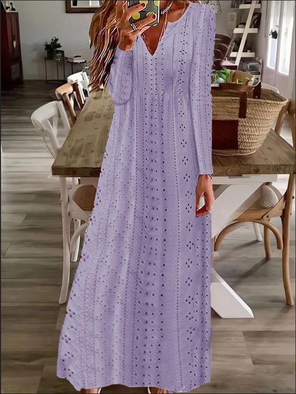 Damen Maxikleid med filigranmönster och V-ringning Mirla-Eva Jonsson