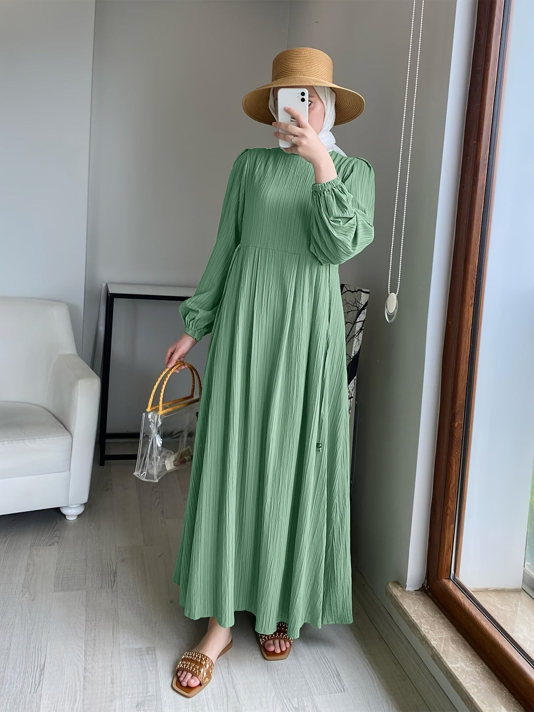 Damen Maxikleid med strukturerad design och puffärmar Mirla-Eva Jonsson