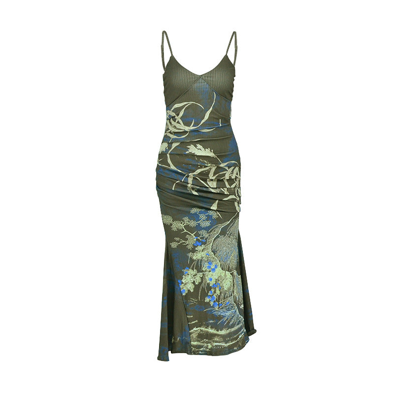 Damen Maxikleid mit raffinerade draperingar och blommönster Mirla-Eva Jonsson