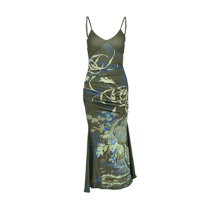 Damen Maxikleid mit raffinerade draperingar och blommönster Mirla-Eva Jonsson