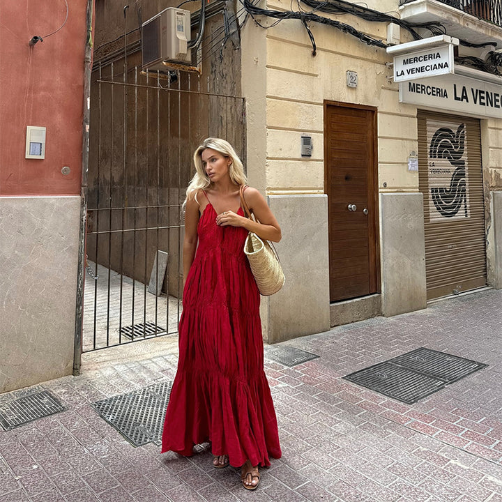 Damen Maxikleid mit raffinierten Falten und zarten Spaghettiträgern Mirla-Eva Jonsson