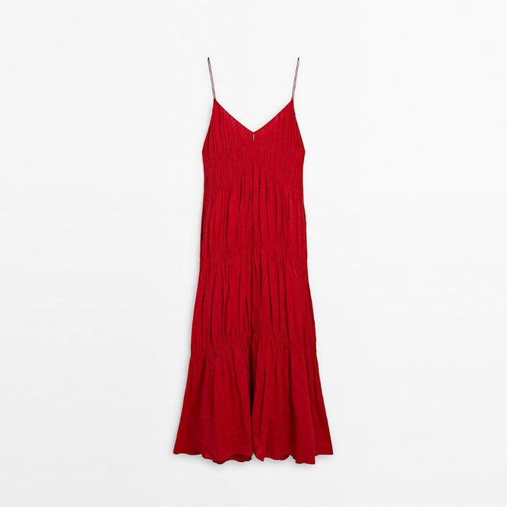 Damen Maxikleid mit raffinierten Falten und zarten Spaghettiträgern Mirla-Eva Jonsson