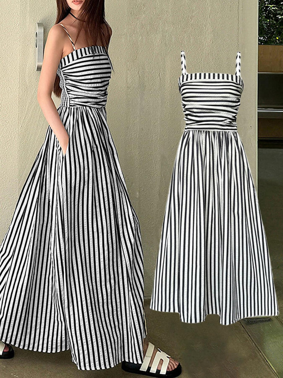 Damen Maxikleid mit schmalen Trägern und raffinierten Falten Mirla-Eva Jonsson