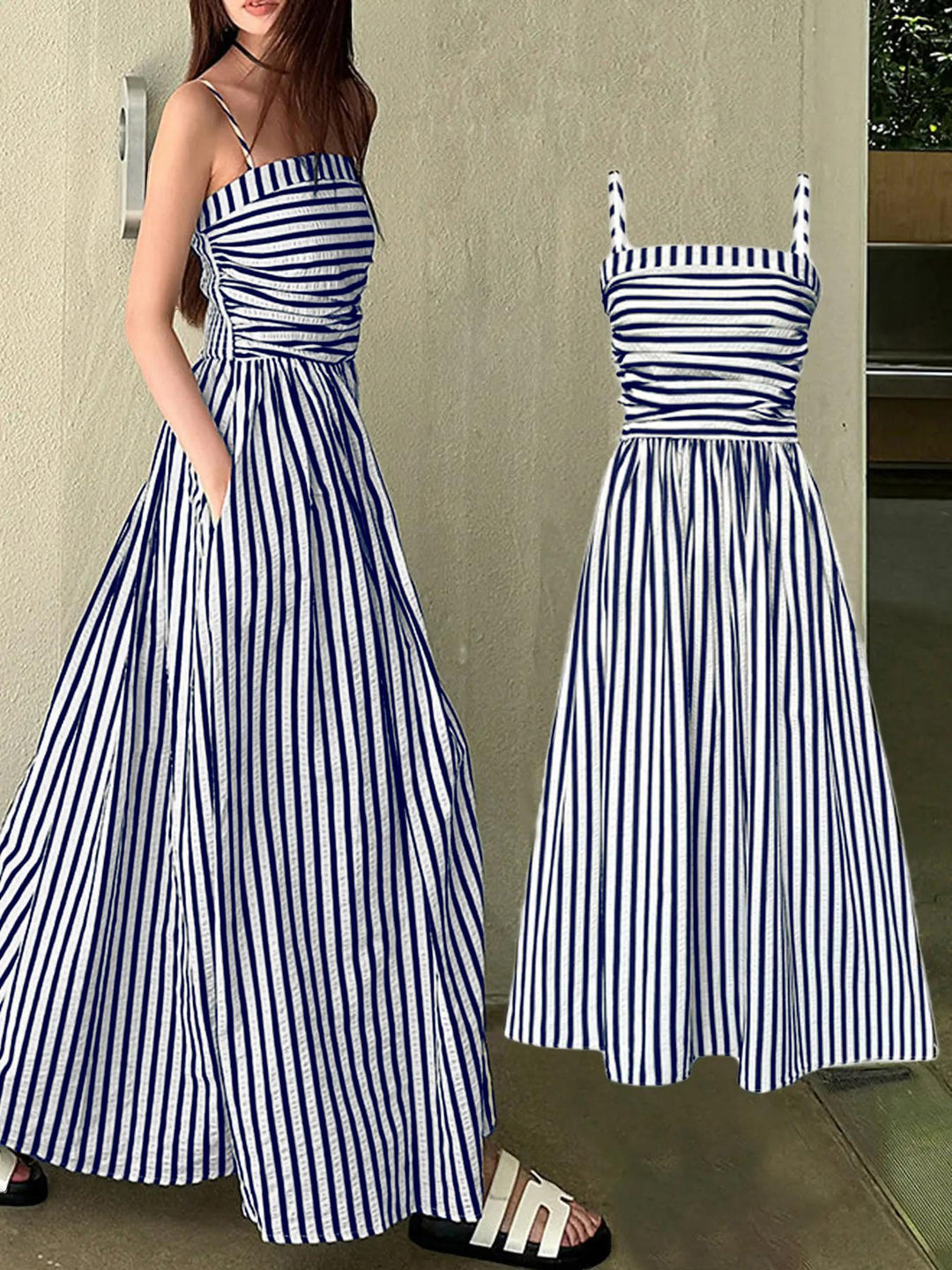 Damen Maxikleid mit schmalen Trägern und raffinierten Falten Mirla-Eva Jonsson