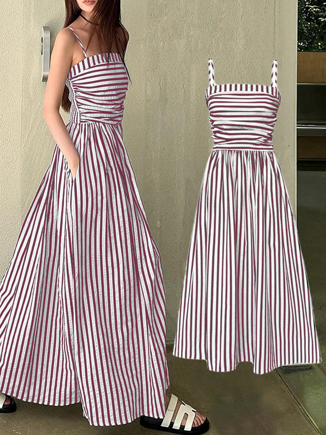 Damen Maxikleid mit schmalen Trägern und raffinierten Falten Mirla-Eva Jonsson