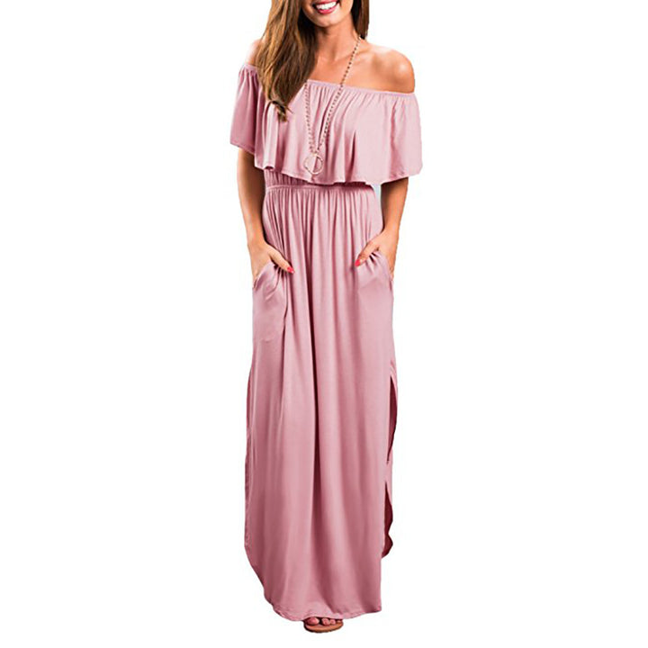 Damen Maxikleid mit schulterfreiem Design und eleganten Beinschlitz Mirla-Eva Jonsson