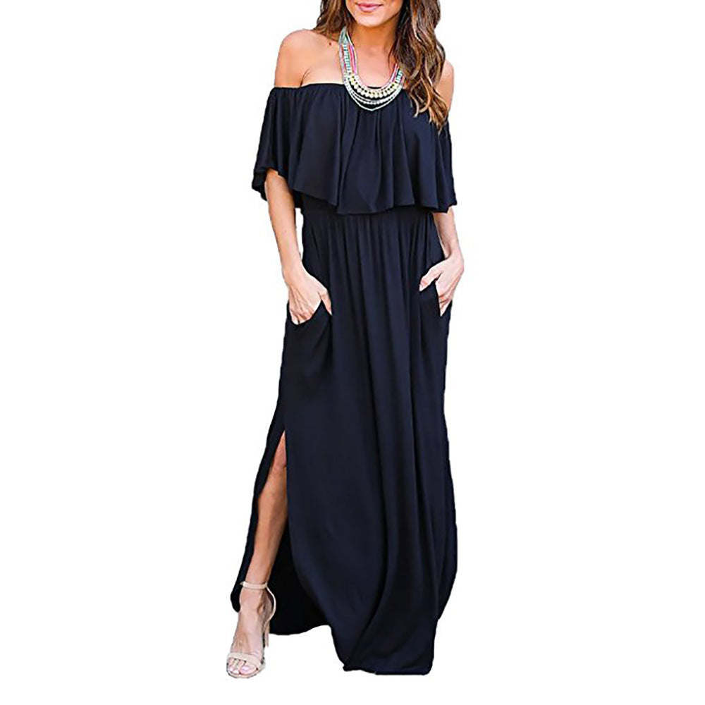 Damen Maxikleid mit schulterfreiem Design und eleganten Beinschlitz Mirla-Eva Jonsson