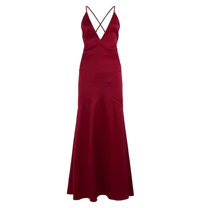 Damen Maxikleid mit tiefem V-Ausschnitt und gekreuzten Spaghettiträgern Mirla-Eva Jonsson