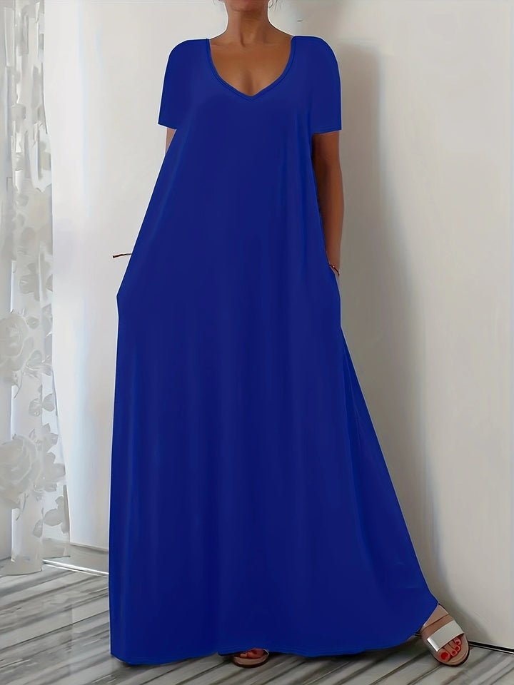 Damen Maxikleid mit tiefem V-Ausschnitt und praktischen Seitentaschen Mirla-Eva Jonsson