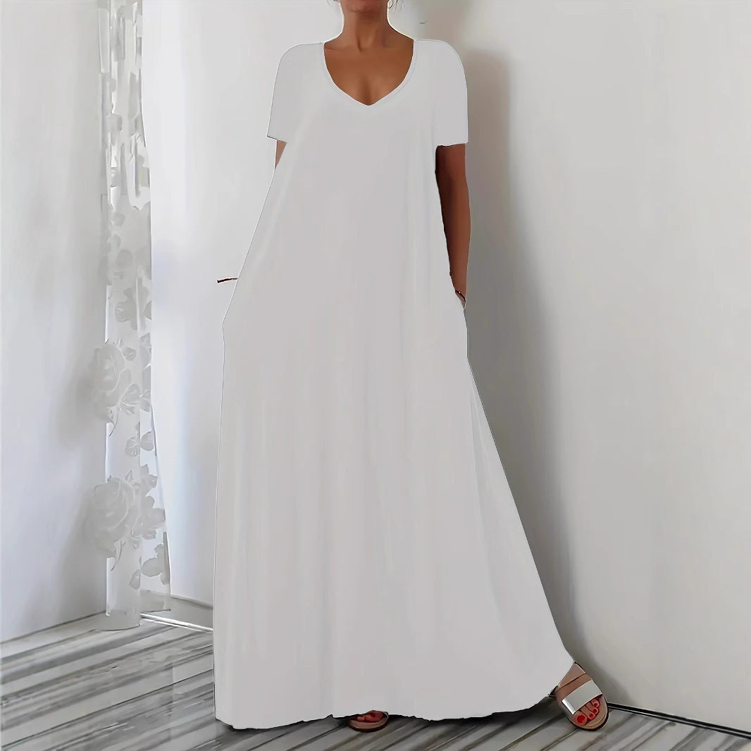 Damen Maxikleid mit tiefem V-Ausschnitt und praktischen Seitentaschen Mirla-Eva Jonsson