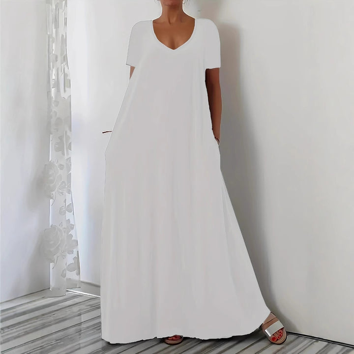 Damen Maxikleid mit tiefem V-Ausschnitt und praktischen Seitentaschen Mirla-Eva Jonsson