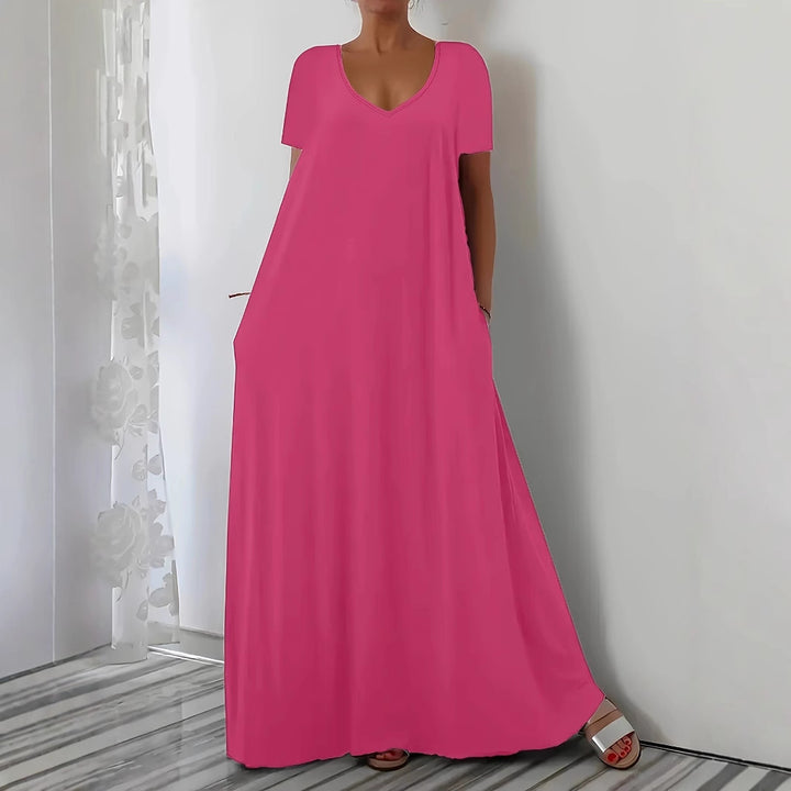 Damen Maxikleid mit tiefem V-Ausschnitt und praktischen Seitentaschen Mirla-Eva Jonsson