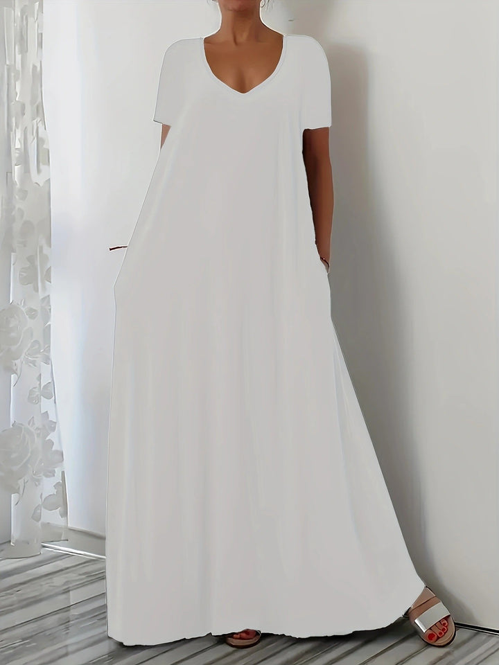 Damen Maxikleid mit tiefem V-Ausschnitt und praktischen Seitentaschen Mirla-Eva Jonsson