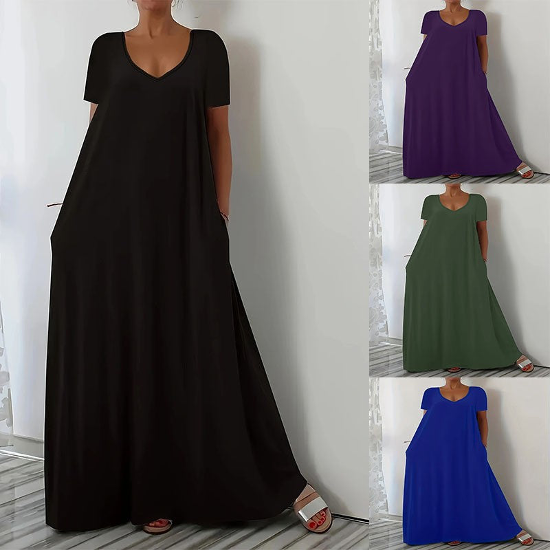 Damen Maxikleid mit tiefem V-Ausschnitt und praktischen Seitentaschen Mirla-Eva Jonsson
