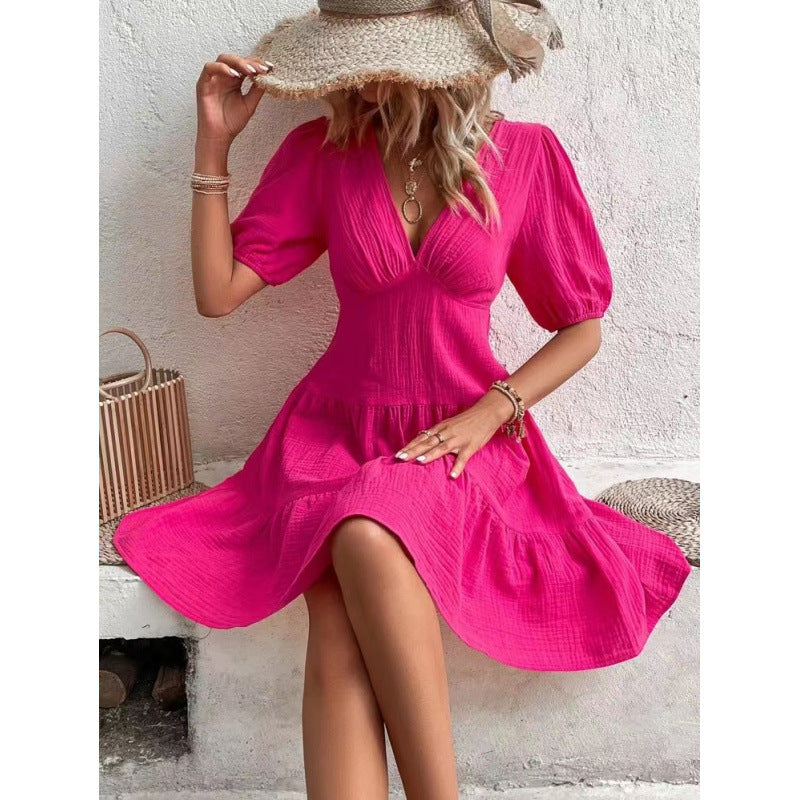 Damen Midi-klänning med balettärmar och djup V-ringning Mirla-Eva Jonsson