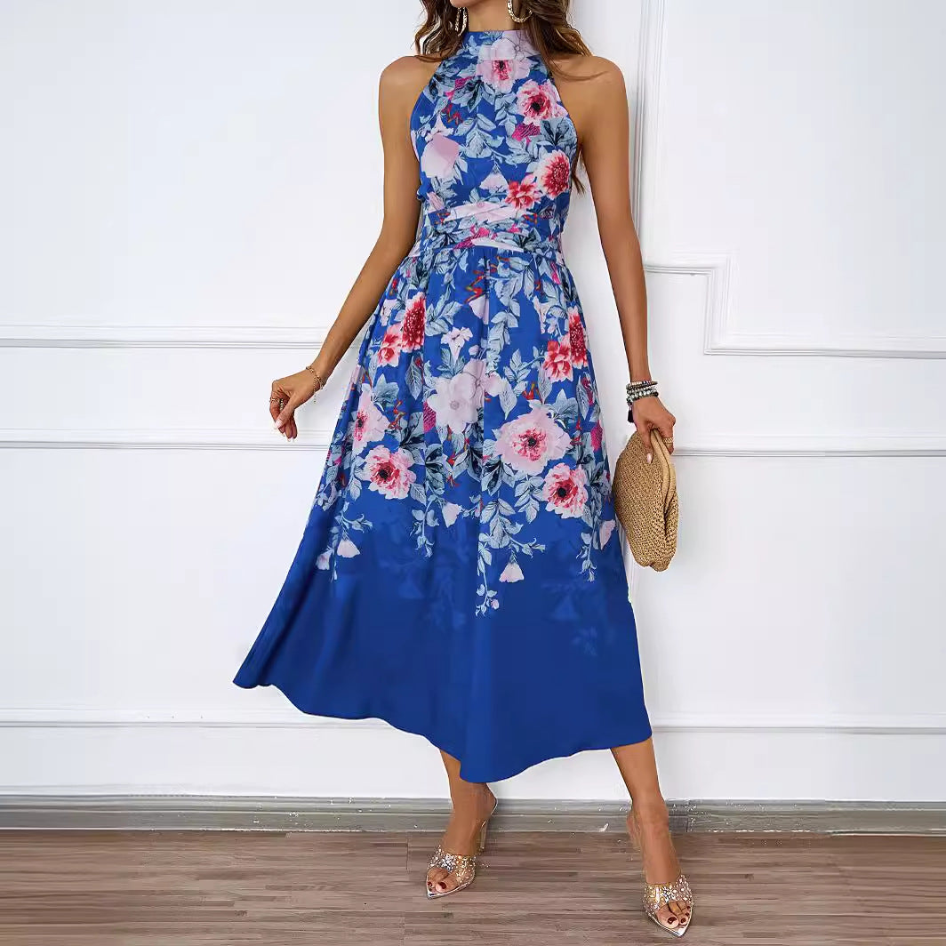 Damen Midi-klänning med blommönster och asymmetrisk fåll Mirla-Eva Jonsson