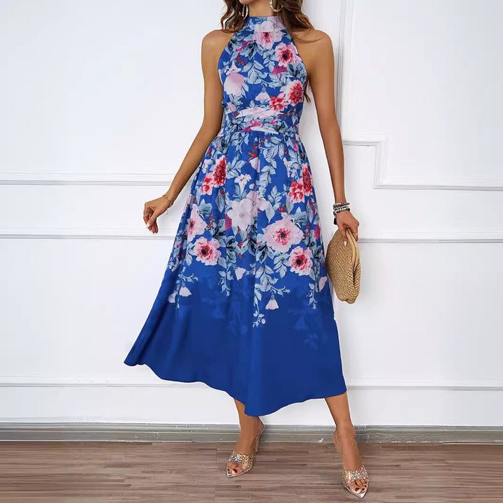 Damen Midi-klänning med blommönster och asymmetrisk fåll Mirla-Eva Jonsson