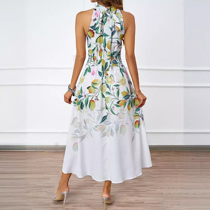 Damen Midi-klänning med blommönster och asymmetrisk fåll Mirla-Eva Jonsson